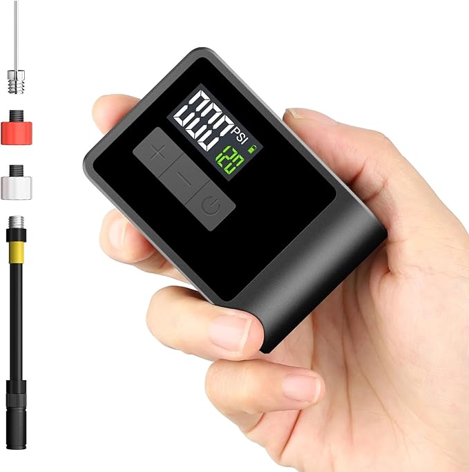 Tiny Pump Mini Electric Bike Tire Pump – 120 PSI Portable Electric Air Pump with Digital Gauge, Auto-Stop, USB-C Rechargeable, Fits Presta & Schrader Valves for Road Bikes, MTB, Gravel & E-Bikes